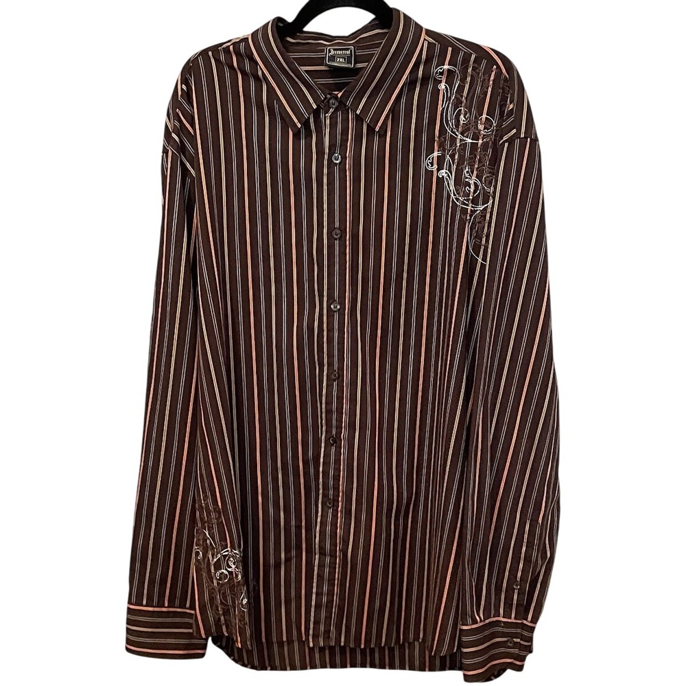 Men's 2XL Irreverent Long Sleeve Button-Up Shirt‎ Embroidered Y2K Edgy Western